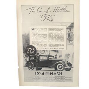 Vintage 1934 Nash Car Of A Million OK’s Ad Advertisement